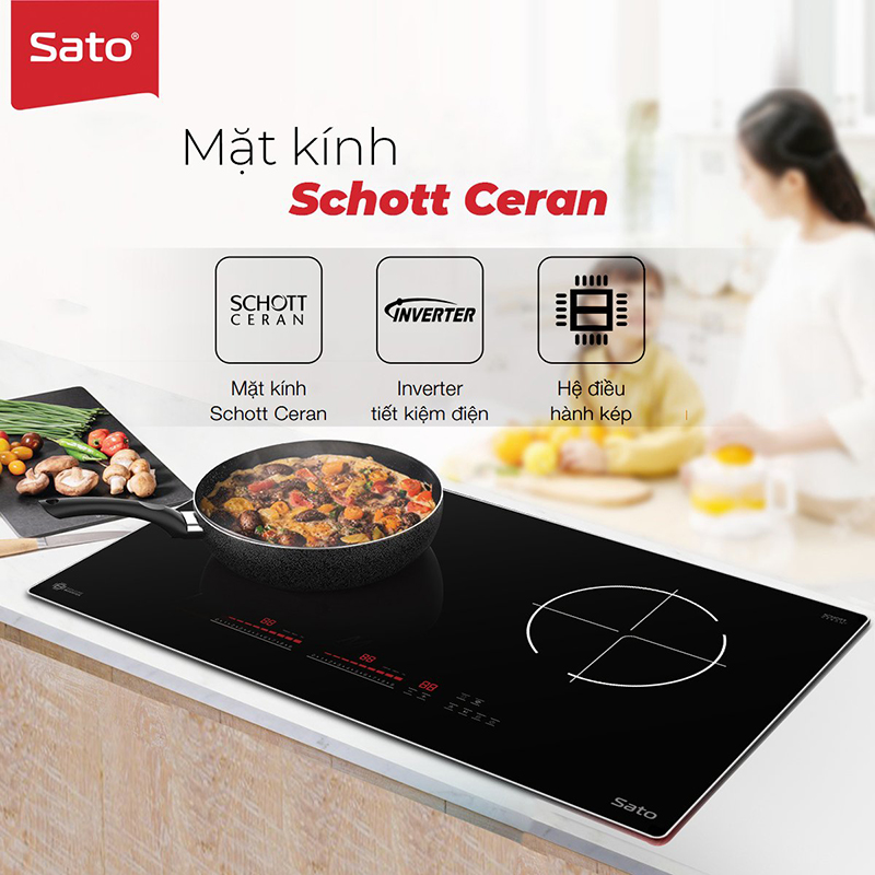 Mặt kính Schott Ceran sang trọng, hiện đại trong bếp điện từ Sato 2