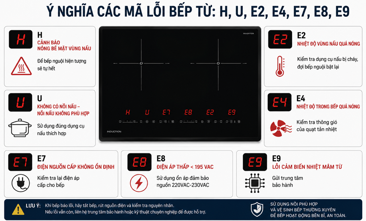 Bếp Từ Báo Lỗi? Các Mã Cảnh Báo Thường Gặp Và Cách Khắc Phục Hiệu Quả